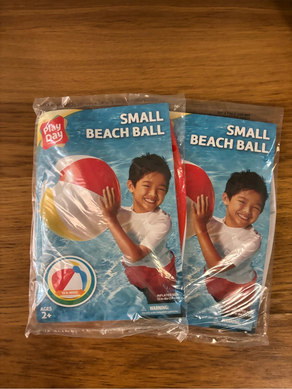 Play Day Small  Kids Beach Ball  Red Yellow White Set of 2 NEW